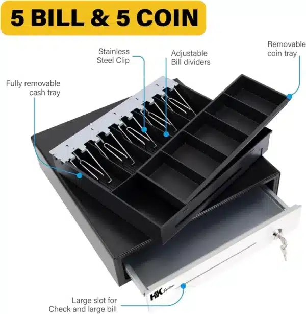 POS Cash Drawer POS Adjustable Width Heavy Duty Metal Case