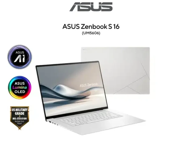ASUS Zenbook S 16 Copilot+ UM5606WA-S16.R3651TB AMD Ryzen AI 9 365 24GB 1TB SSD 16” 3K OLED Touch Screen 120Hz AMD Radeon 880M Scandinavian White WIN 11 LEBANON LAPTOPS