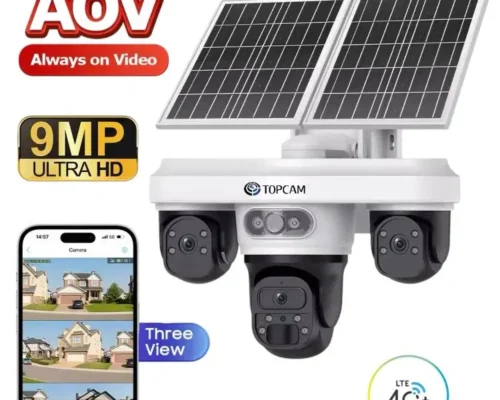 IP CAM AOV 4G Lte Solar Battery Cam Triple Lens PTZ Auto Human