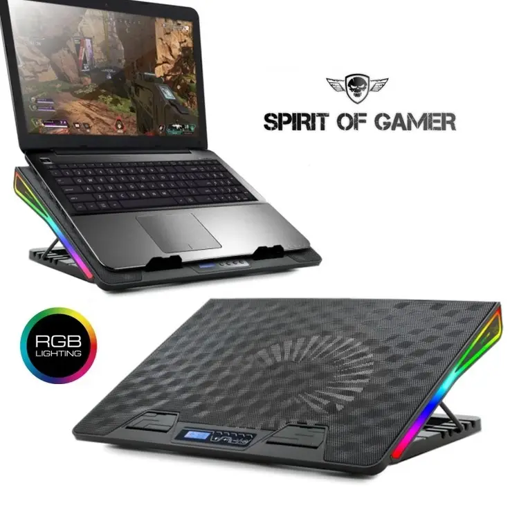 Laptop RGB Cooling Pad 2 USB Ports, Digital LED Display Laptop Cooling Pad Stand with 1 Quiet Fan Suitable for 12-17.3 Inch Laptops - Image 3