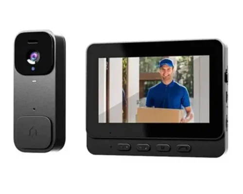 Smart Video Doorbells featuring a black camera unit and a separate indoor monitor. high quality