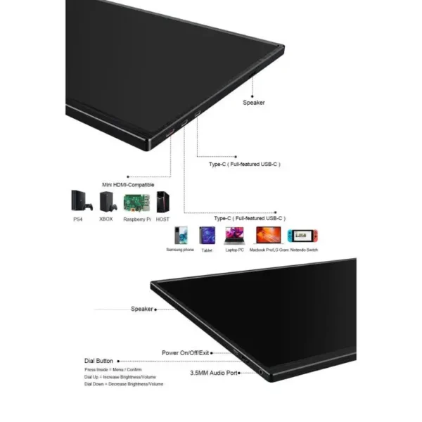 Portable Screen Monitor 16-inch 2.5K 144Hz USB C and Mini HDMI