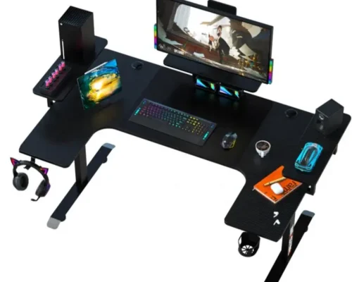 Gaming Desk U-Shaped RGB Carbon Fiber Black